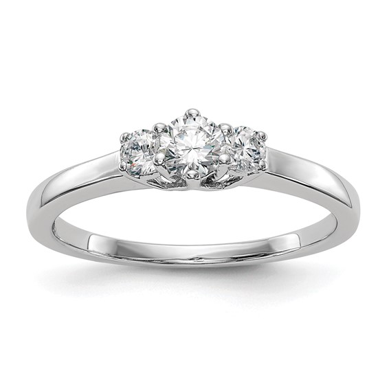 14K White Gold 3-Stone (Holds 1/4 carat (4.1mm) Round Center and (2-2.7mm) Round Sides) Engagement Ring Mounting