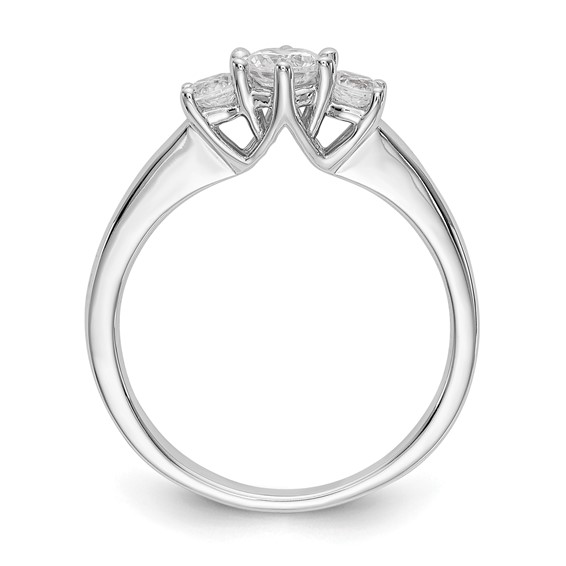 14K White Gold 3-Stone (Holds 3/8 carat (4.6mm) Round Center and (2-3.1mm) Round Sides) Engagement Ring Mounting