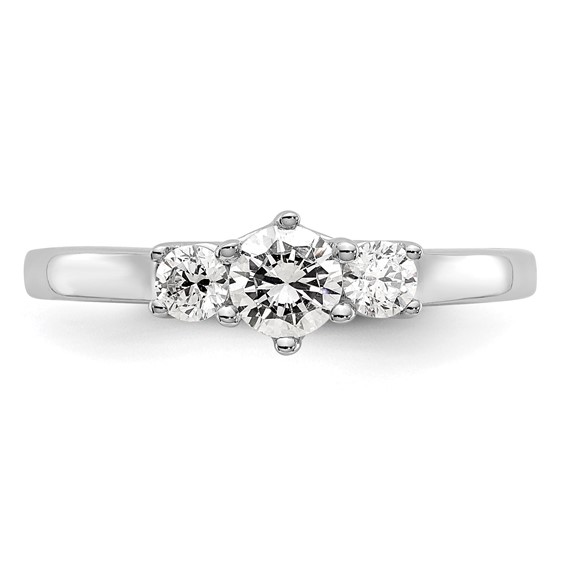 14K White Gold 3-Stone (Holds 3/8 carat (4.6mm) Round Center and (2-3.1mm) Round Sides) Engagement Ring Mounting