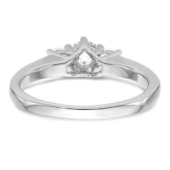 14K White Gold 3-Stone (Holds 3/8 carat (4.6mm) Round Center and (2-3.1mm) Round Sides) Engagement Ring Mounting