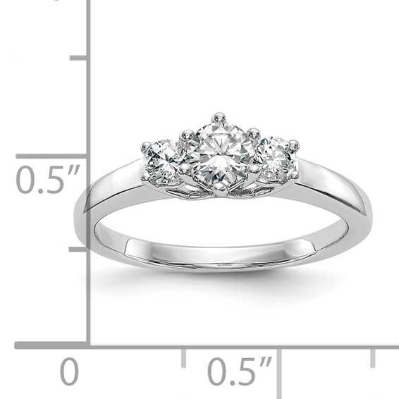 14K White Gold 3-Stone (Holds 3/8 carat (4.6mm) Round Center and (2-3.1mm) Round Sides) Engagement Ring Mounting