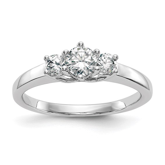 14K White Gold 3-Stone (Holds 3/8 carat (4.6mm) Round Center and (2-3.1mm) Round Sides) Engagement Ring Mounting