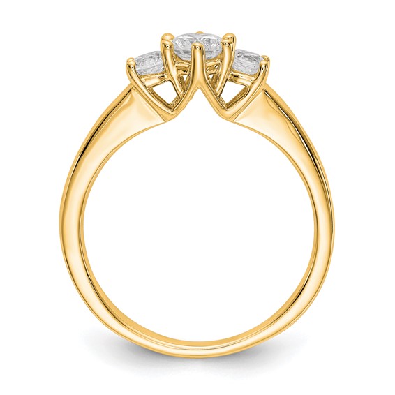 14K Yellow Gold 3-Stone (Holds 3/8 carat (4.6mm) Round Center and (2-3.1mm) Round Sides) Engagement Ring Mounting