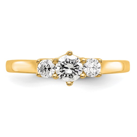 14K Yellow Gold 3-Stone (Holds 3/8 carat (4.6mm) Round Center and (2-3.1mm) Round Sides) Engagement Ring Mounting