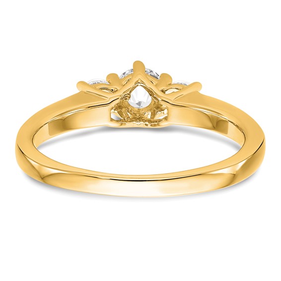 14K Yellow Gold 3-Stone (Holds 3/8 carat (4.6mm) Round Center and (2-3.1mm) Round Sides) Engagement Ring Mounting