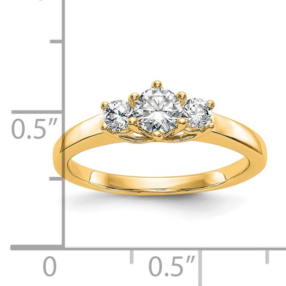 14K Yellow Gold 3-Stone (Holds 3/8 carat (4.6mm) Round Center and (2-3.1mm) Round Sides) Engagement Ring Mounting