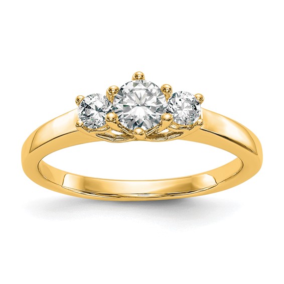 14K Yellow Gold 3-Stone (Holds 3/8 carat (4.6mm) Round Center and (2-3.1mm) Round Sides) Engagement Ring Mounting