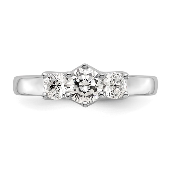 14K White Gold 3-Stone (Holds 1/2 carat (5.2mm) Round Center) Includes 2-4.0mm Round Side Diamonds Semi-Mount Engagement Ring