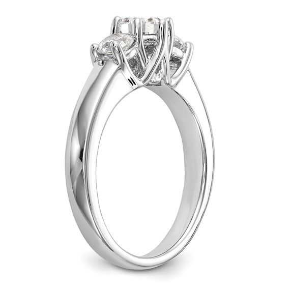 14K White Gold 3-Stone (Holds 1/2 carat (5.2mm) Round Center) Includes 2-4.0mm Round Side Diamonds Semi-Mount Engagement Ring