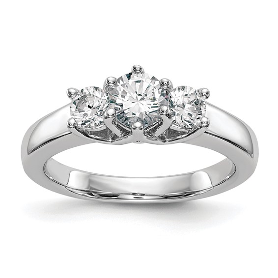 14K White Gold 3-Stone (Holds 1/2 carat (5.2mm) Round Center) Includes 2-4.0mm Round Side Diamonds Semi-Mount Engagement Ring