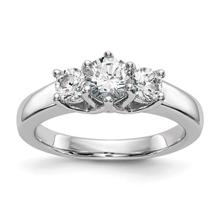 14K White Gold 3-Stone (Holds 1/2 carat (5.2mm) Round Center and (2-4.0mm) Round Sides) Engagement Ring Mounting