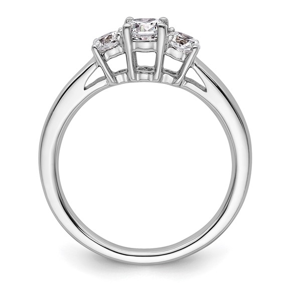 14K White Gold 3-Stone (Holds 3/8 carat (4.6mm) Round Center and (2-3.7mm) Round Sides) Engagement Ring Mounting