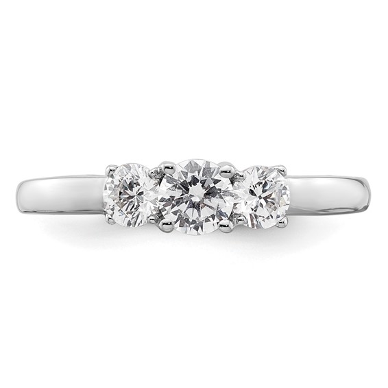 14K White Gold 3-Stone (Holds 3/8 carat (4.6mm) Round Center and (2-3.7mm) Round Sides) Engagement Ring Mounting