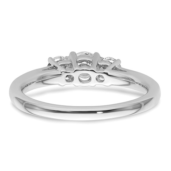 14K White Gold 3-Stone (Holds 3/8 carat (4.6mm) Round Center and (2-3.7mm) Round Sides) Engagement Ring Mounting