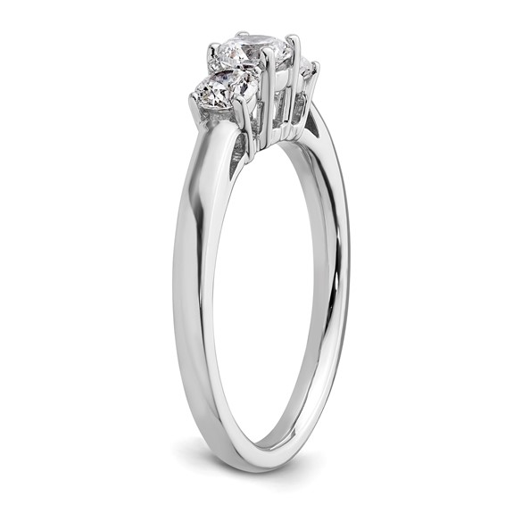 14K White Gold 3-Stone (Holds 3/8 carat (4.6mm) Round Center and (2-3.7mm) Round Sides) Engagement Ring Mounting