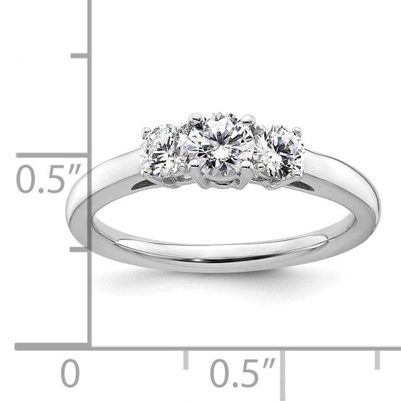 14K White Gold 3-Stone (Holds 3/8 carat (4.6mm) Round Center and (2-3.7mm) Round Sides) Engagement Ring Mounting