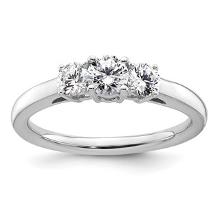 14K White Gold 3-Stone (Holds 3/8 carat (4.6mm) Round Center and (2-3.7mm) Round Sides) Engagement Ring Mounting