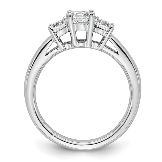 14K White Gold 3-Stone (Holds 1/2 carat (5.2mm) Round Center and (2-4.1mm) Round Sides) Engagement Ring Mounting