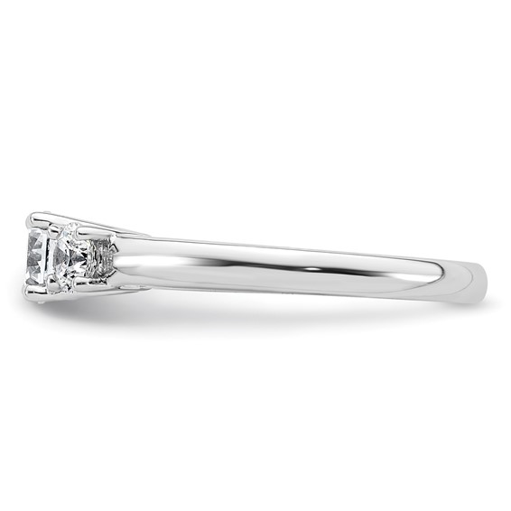 14K White Gold 3-Stone (Holds 1/2 carat (5.2mm) Round Center and (2-4.1mm) Round Sides) Engagement Ring Mounting