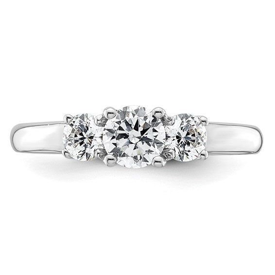 14K White Gold 3-Stone (Holds 1/2 carat (5.2mm) Round Center and (2-4.1mm) Round Sides) Engagement Ring Mounting