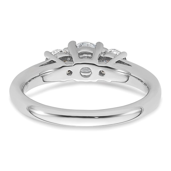 14K White Gold 3-Stone (Holds 1/2 carat (5.2mm) Round Center and (2-4.1mm) Round Sides) Engagement Ring Mounting