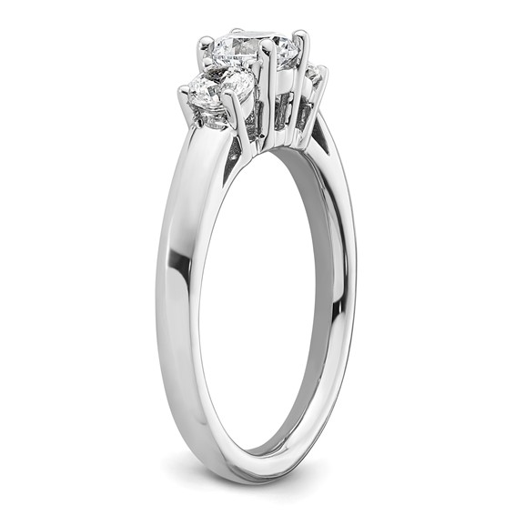 14K White Gold 3-Stone (Holds 1/2 carat (5.2mm) Round Center and (2-4.1mm) Round Sides) Engagement Ring Mounting