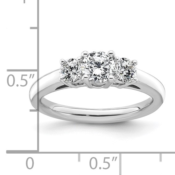 14K White Gold 3-Stone (Holds 1/2 carat (5.2mm) Round Center and (2-4.1mm) Round Sides) Engagement Ring Mounting