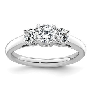 14K White Gold 3-Stone (Holds 1/2 carat (5.2mm) Round Center and (2-4.1mm) Round Sides) Engagement Ring Mounting