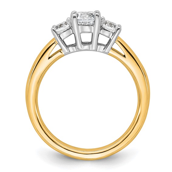 14K Two-tone 3-Stone (Holds 1/2 carat (5.2mm) Round Center and (2-4.1mm) Round Sides) Engagement Ring Mounting