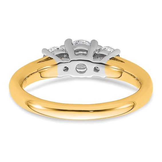 14K Two-tone 3-Stone (Holds 1/2 carat (5.2mm) Round Center and (2-4.1mm) Round Sides) Engagement Ring Mounting