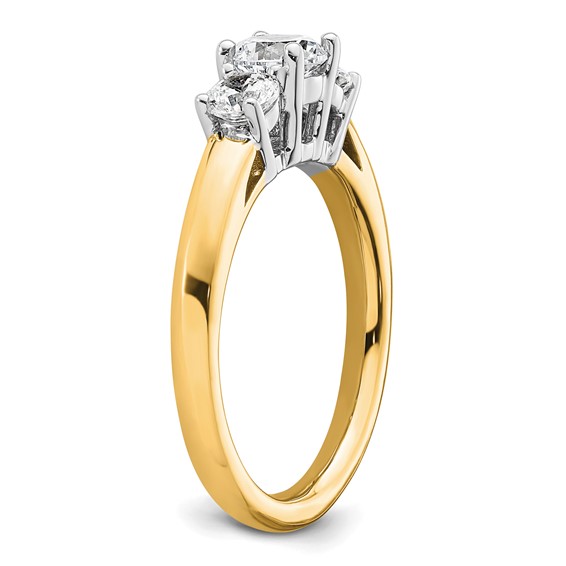 14K Two-tone 3-Stone (Holds 1/2 carat (5.2mm) Round Center and (2-4.1mm) Round Sides) Engagement Ring Mounting