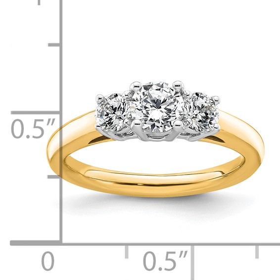 14K Two-tone 3-Stone (Holds 1/2 carat (5.2mm) Round Center and (2-4.1mm) Round Sides) Engagement Ring Mounting