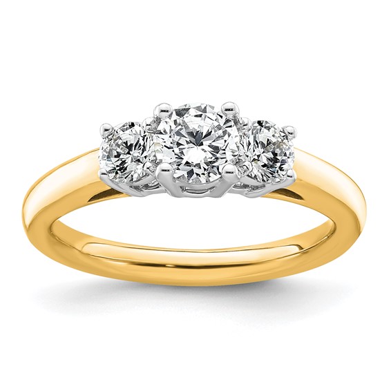 14K Two-tone 3-Stone (Holds 1/2 carat (5.2mm) Round Center and (2-4.1mm) Round Sides) Engagement Ring Mounting