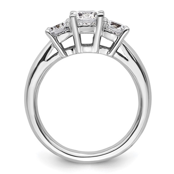 14K White Gold 3-Stone (Holds 3/4 carat (5.8mm) Round Center and (2-4.6mm) Round Sides) Engagement Ring Mounting
