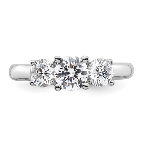 14K White Gold 3-Stone (Holds 3/4 carat (5.8mm) Round Center and (2-4.6mm) Round Sides) Engagement Ring Mounting