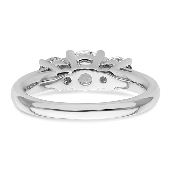 14K White Gold 3-Stone (Holds 3/4 carat (5.8mm) Round Center and (2-4.6mm) Round Sides) Engagement Ring Mounting