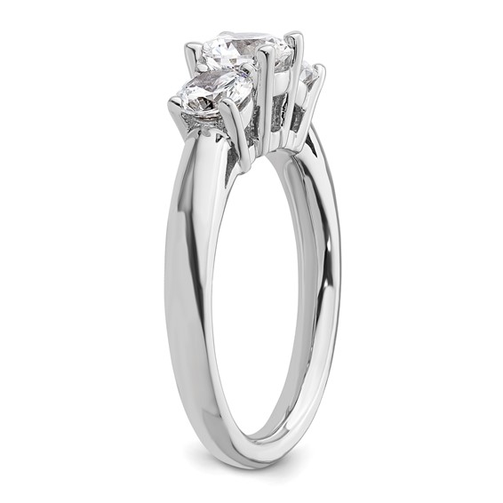 14K White Gold 3-Stone (Holds 3/4 carat (5.8mm) Round Center and (2-4.6mm) Round Sides) Engagement Ring Mounting