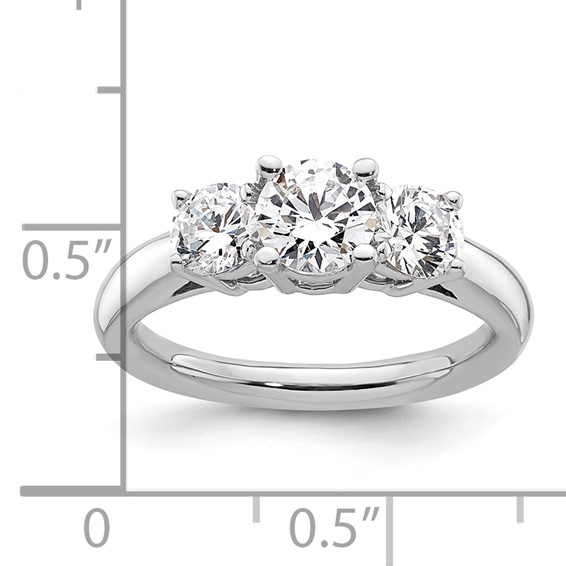 14K White Gold 3-Stone (Holds 3/4 carat (5.8mm) Round Center and (2-4.6mm) Round Sides) Engagement Ring Mounting