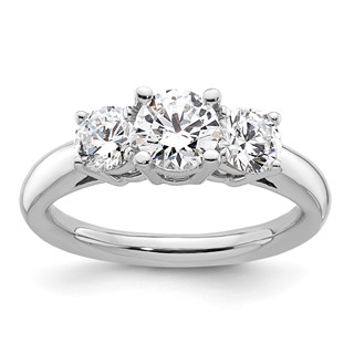14K White Gold 3-Stone (Holds 3/4 carat (5.8mm) Round Center and (2-4.6mm) Round Sides) Engagement Ring Mounting