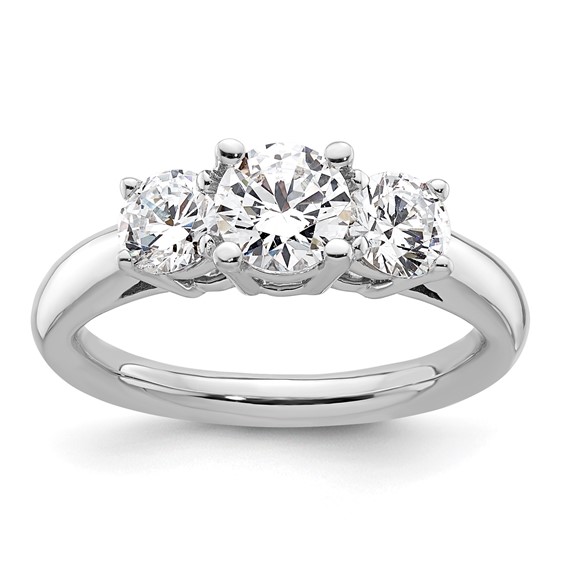 14K White Gold 3-Stone (Holds 3/4 carat (5.8mm) Round Center and (2-4.6mm) Round Sides) Engagement Ring Mounting