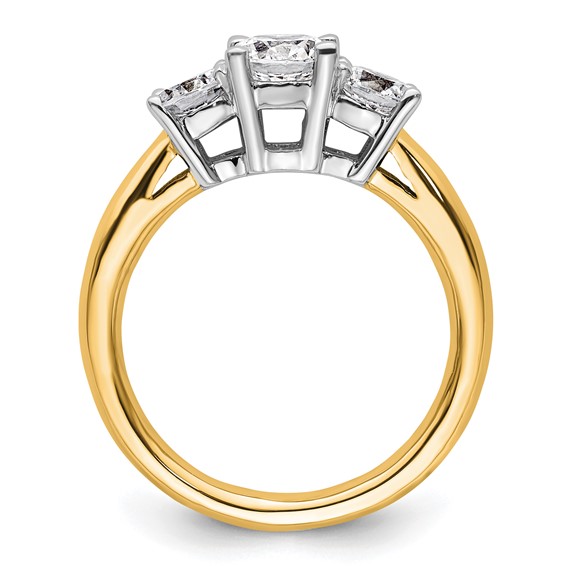 14K Two-tone 3-Stone (Holds 3/4 carat (5.8mm) Round Center and (2-4.6mm) Round Sides) Engagement Ring Mounting