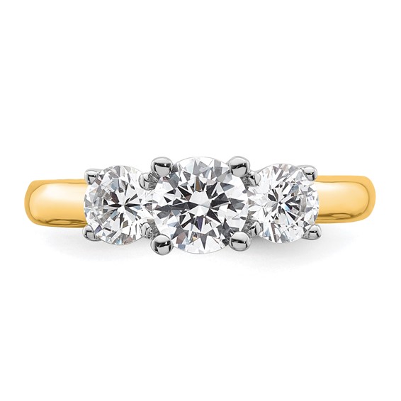 14K Two-tone 3-Stone (Holds 3/4 carat (5.8mm) Round Center and (2-4.6mm) Round Sides) Engagement Ring Mounting