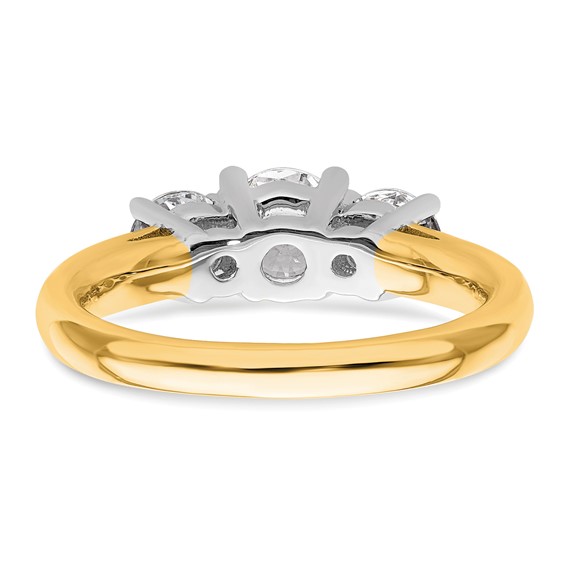 14K Two-tone 3-Stone (Holds 3/4 carat (5.8mm) Round Center and (2-4.6mm) Round Sides) Engagement Ring Mounting