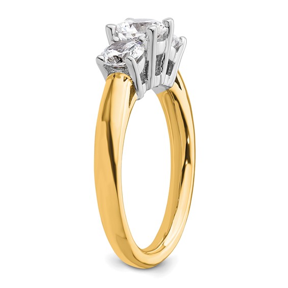 14K Two-tone 3-Stone (Holds 3/4 carat (5.8mm) Round Center and (2-4.6mm) Round Sides) Engagement Ring Mounting