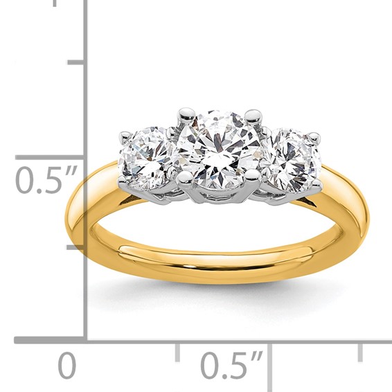14K Two-tone 3-Stone (Holds 3/4 carat (5.8mm) Round Center and (2-4.6mm) Round Sides) Engagement Ring Mounting