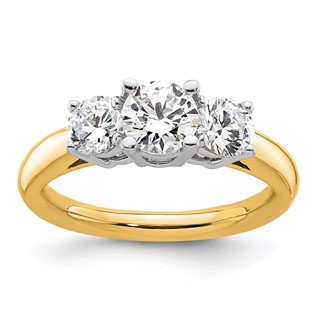 14K Two-tone 3-Stone (Holds 3/4 carat (5.8mm) Round Center and (2-4.6mm) Round Sides) Engagement Ring Mounting