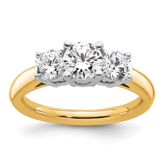 14K Two-tone 3-Stone (Holds 3/4 carat (5.8mm) Round Center and (2-4.6mm) Round Sides) Engagement Ring Mounting