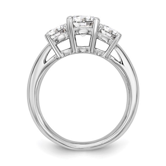 14K White Gold 3-Stone (Holds 1.5 carat (7.5mm) Round Center and (2-5.8mm) Round Sides) Engagement Ring Mounting