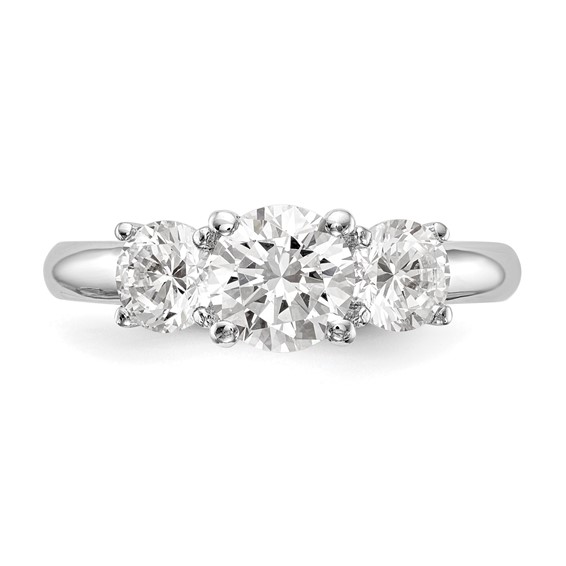 14K White Gold 3-Stone (Holds 1.5 carat (7.5mm) Round Center and (2-5.8mm) Round Sides) Engagement Ring Mounting