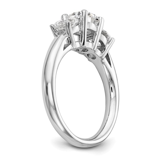 14K White Gold 3-Stone (Holds 1.5 carat (7.5mm) Round Center and (2-5.8mm) Round Sides) Engagement Ring Mounting